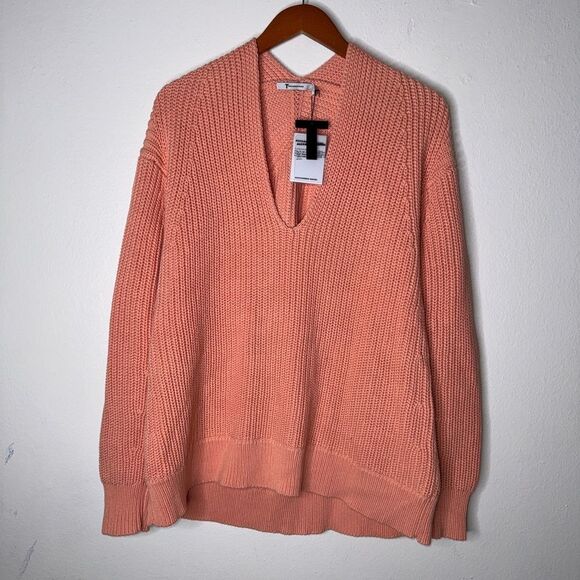 ALEXANDER WANG Deep V Neck Rib Knit Pullover in Salmon Size Small - Picture 9 of 10